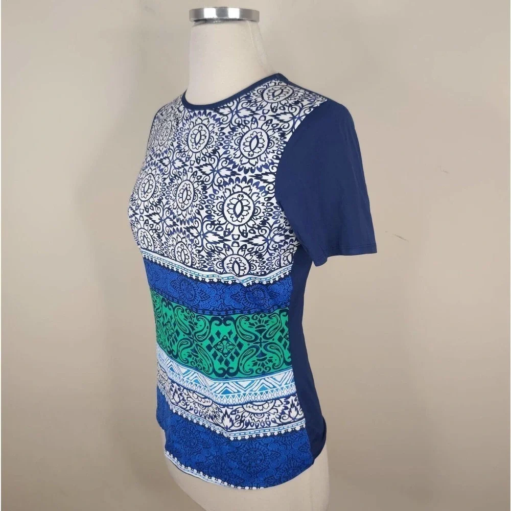 Lands' End Rash Guard Top UPF Floral Crewneck Short‎ Sleeve